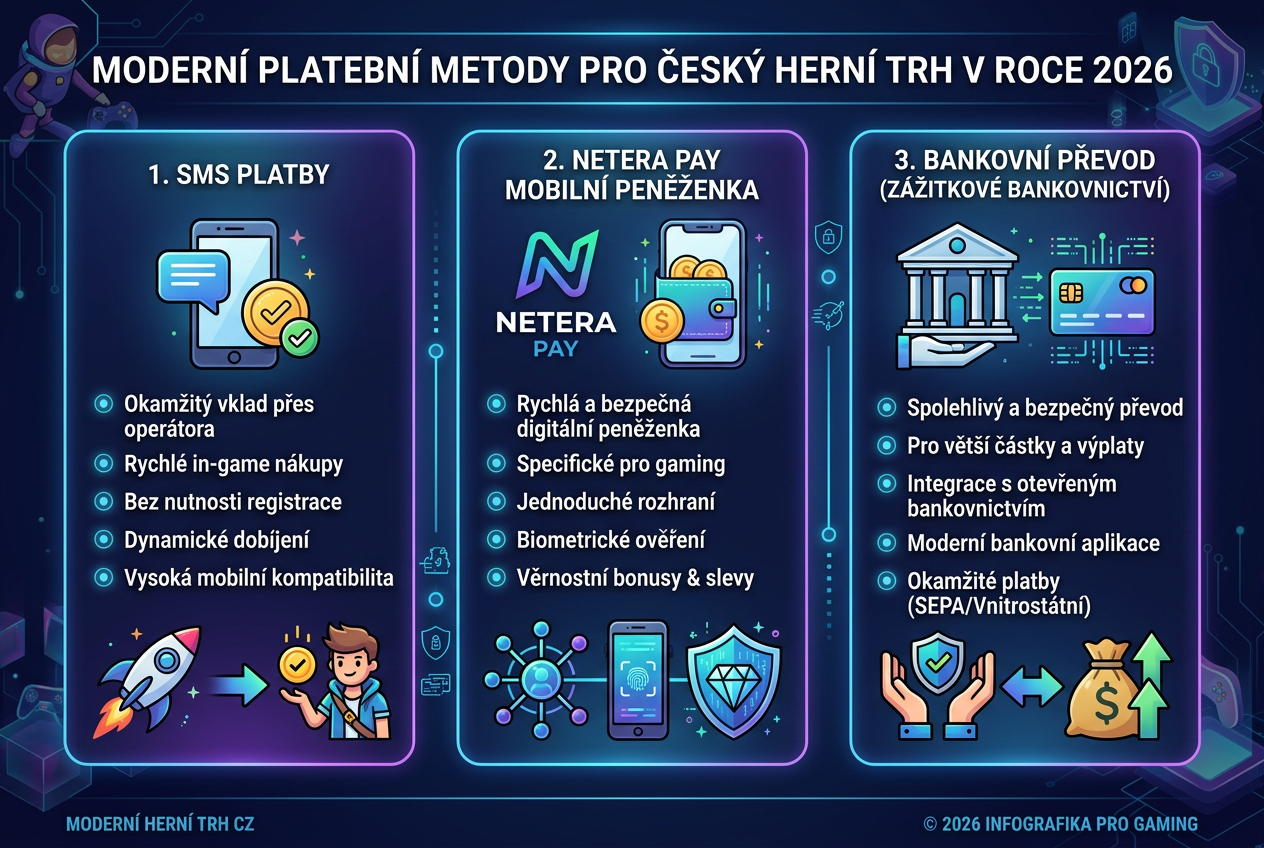 Infografika srovnání platebních metod pro vklady v kasinu 2026